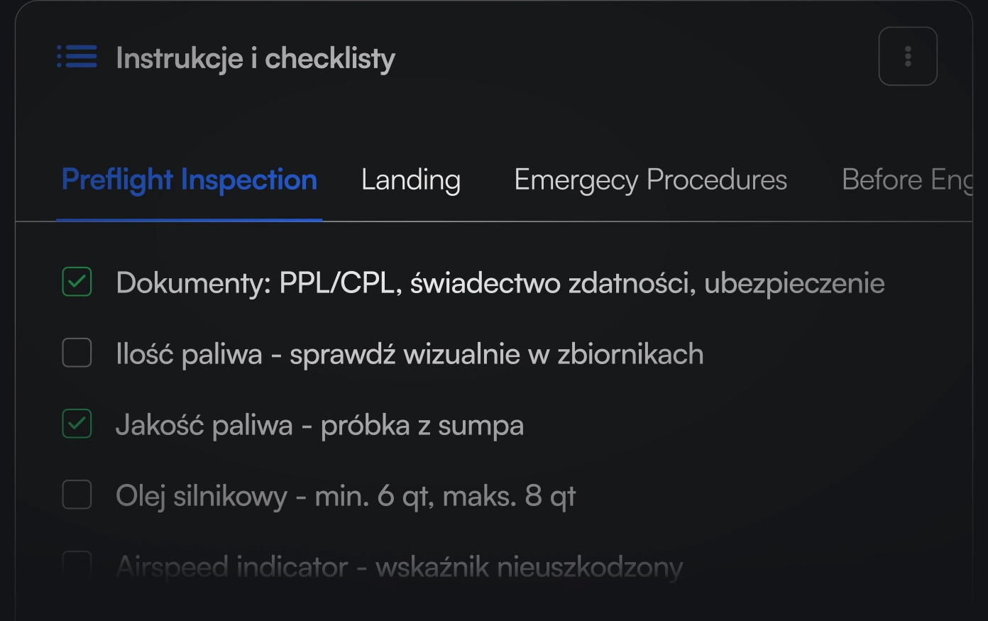 Checklist mockup